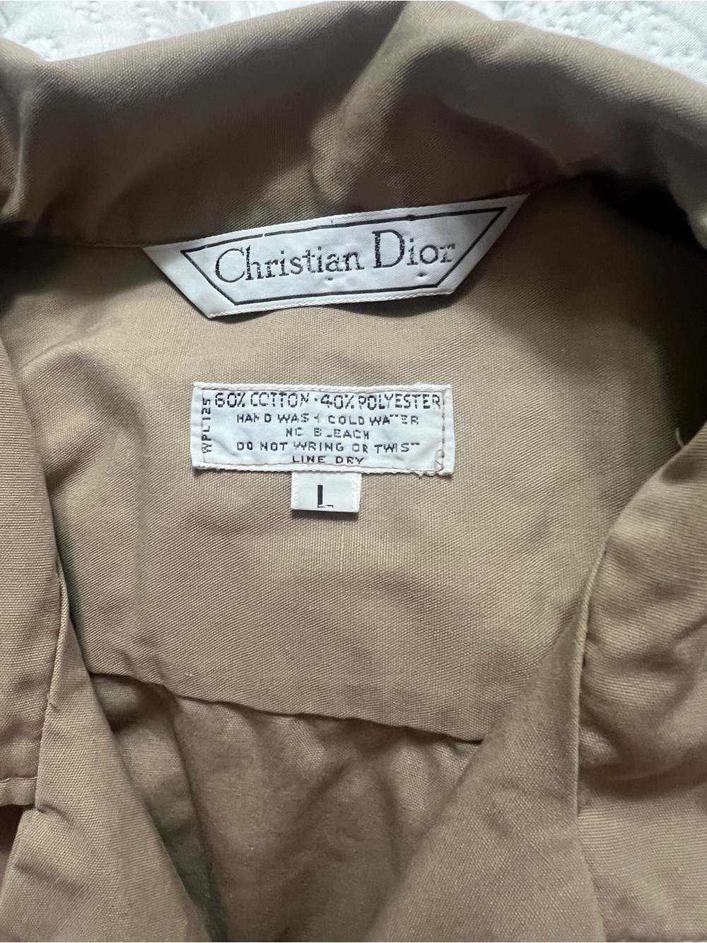 Vintage Christian Dior Work Shirt Button-Down Women's Large Tan, Blue White red - Picture 3 of 16
